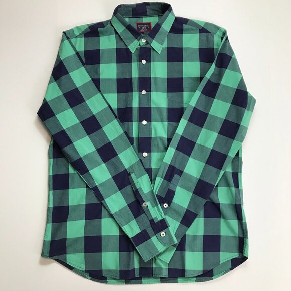 UNTUCKit Slim Fit Men Cotton Plaid Green Multi-Color Large Button Shirt - Picture 2 of 4
